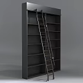 Modern Dark Frame Bookcase With Metal Ladder And Wooden Shelves