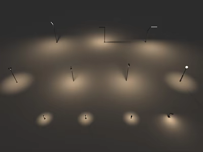 Garden Landscape With Various Heights Shapes Light Poles Illuminated Sources Circular Ground Spots 3d model