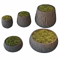 Natural Wooden Garden Decor Planters With Green Moss Foliage Various Sizes For Outdoor Landscaping