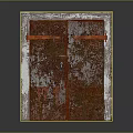 Industrial Metal Plate With Rusted Surface And Orange Straps On Dark Base