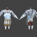 Warrior Character Design With Blue White Patterns And Front Back Views Outfit 3d model