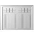 Double Wooden Garage Door With Glass Panels And White Frame Design