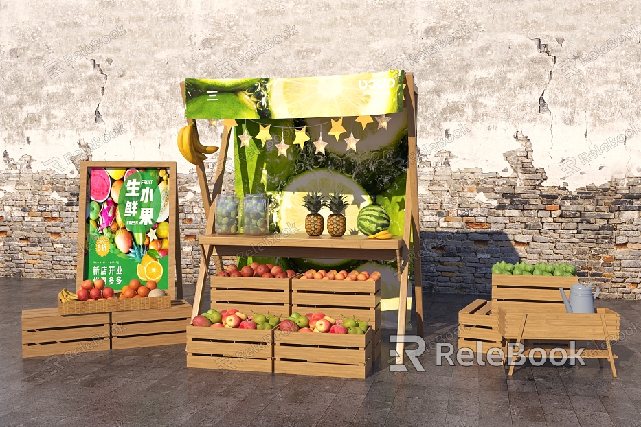 Fruit Stall Net Celebrity Market Stall Stall Apple Peach Fruit Combination model