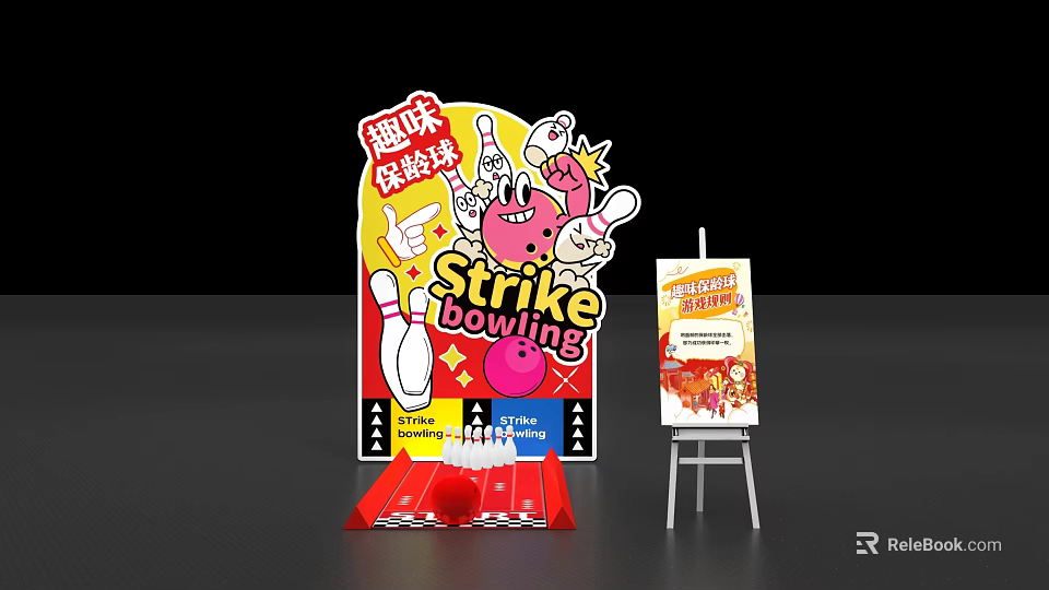 Fun Strike Bowling Interactive Zone With Pins Balls And Activity Poster 3d model 