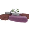Modern Modular Sofa Set With Purple Brown Sections And Potted Plants 3d model