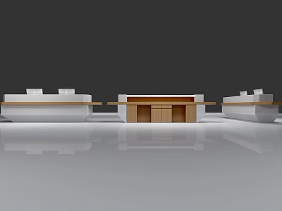 Modern Symmetrical Interior With White Structures Wooden Cabinets And Reflective Floor 3d model