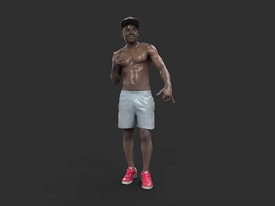 Shirtless Muscular Man Wearing Cap Light Shorts And Red Shoes On Dark Background 3d model