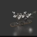 Modern Decorative Ornament Set With Metallic Branch And Stone Accents On Textured Base