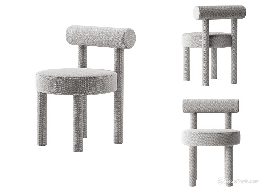 Modern Upholstered Dining Chairs With Round Seat Slim Legs And Simple Backrest 3d model 