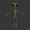 3D Alien Character Model With Large Eyes Slender Body And Dark Background