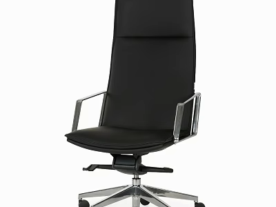 Black Leather Office Chair With Modern Design Metal Armrests And Swivel Wheels 3d model