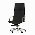 Black Leather Office Chair With Modern Design Metal Armrests And Swivel Wheels