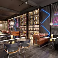 Modern Bar Interior With Wine Racks Neon Lights Leather Sofas Tables And Chairs 3d model