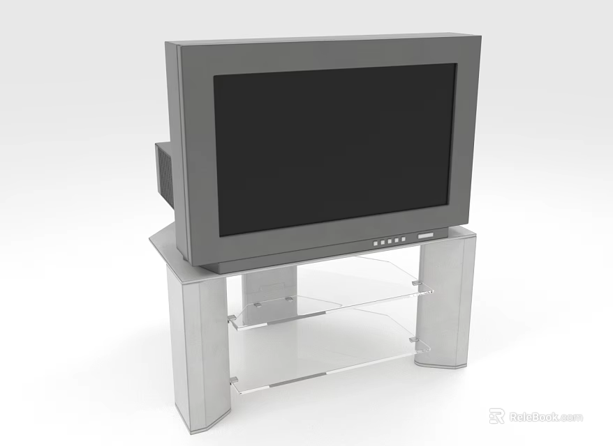Gray Television Set Placed On Silver Glass Shelf TV Stand 3d model 