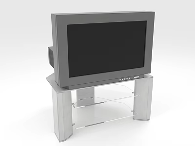 Gray Television Set Placed On Silver Glass Shelf TV Stand 3d model