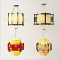 Chinese Style Decorative Chandeliers With Wooden Frames Intricate Patterns And Colorful Shades