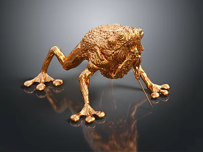 Golden Reptile Sculpture With Shiny Surface Detailed Texture On Black Background 3d model