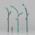 Curved Design Outdoor Lights With Blue Accent And Human Figure For Scale