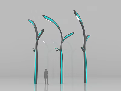 Curved Design Outdoor Lights With Blue Accent And Human Figure For Scale 3d model