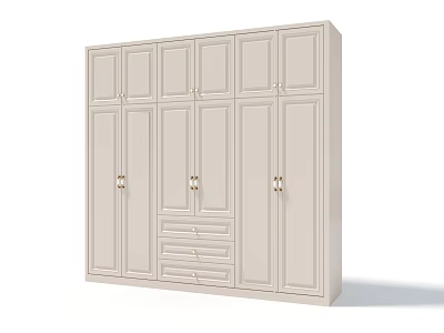 Modern Beige Wardrobe Featuring Multiple Doors Drawers And Gold Handles Design 3d model