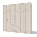 Modern Beige Wardrobe Featuring Multiple Doors Drawers And Gold Handles Design
