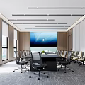Spacious Modern Conference Room Interior Featuring Long Table Large Screen And Comfortable Chairs 3d model