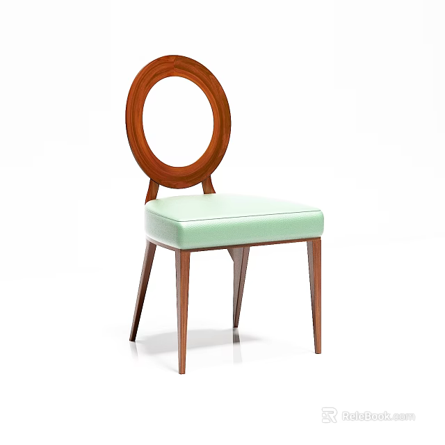 Stylish Modern Dining Chair With Circular Wooden Back And Light Green Comfortable Cushion 3d model 