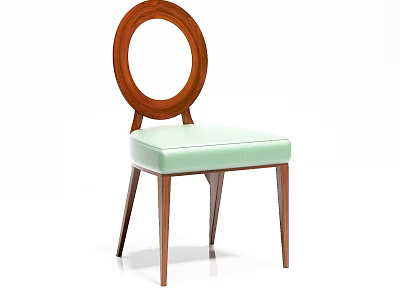 Stylish Modern Dining Chair With Circular Wooden Back And Light Green Comfortable Cushion 3d model