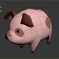Stylized Pink Cartoon Pig Character With Brown Spots And Round Ears
