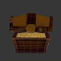 Open Decorative Wooden Storage Chest With Shiny Gold Coins Inside