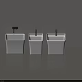 Three White Square Bathroom Sinks With Modern Faucets In Minimalist Design