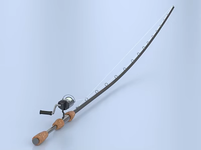 Fishing Rod With Wooden Handle And Spinning Reel For Angling Use 3d model
