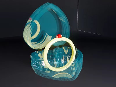 Elegant Open Blue Jewelry Box With Shiny Gold Ring And Red Gemstone 3d model