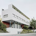 Modern Detached House Exterior Design With Large Glass Windows And Evening Lighting