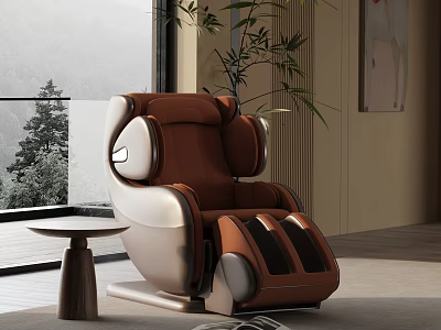 Modern Brown Leisure Chair with Side Table in Living Room with Large Window Mountain View 3d model