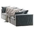 Comfortable Gray Three Seater Fabric Sofa With Multiple Pillows And Throw Blanket 3d model