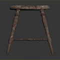 Vintage Wooden Stool With Worn Round Seat And Four Rustic Legs Design
