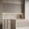 Elegant Modern Kitchen Interior With Marble Countertop And Gold Trim Cabinets 3d model