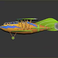 Space Themed Biplane Model With Green Yellow Blue Design And Propeller Cockpit
