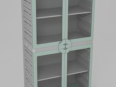 Laboratory Storage Cabinet With Multiple Shelves And Green Gray Doors 3d model