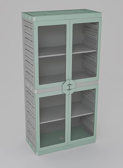 Laboratory Storage Cabinet With Multiple Shelves And Green Gray Doors 3d model