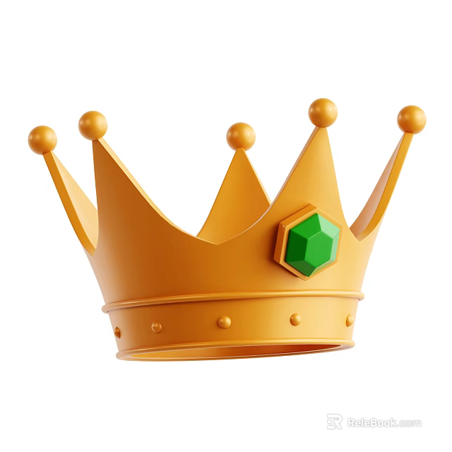 Elegant Golden Crown Decorative Ornament Set With Green Gemstone And Beads 3d model 