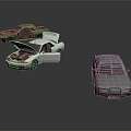Three Car Models Green Convertible White Sports Car With Open Hood And Gray SUV