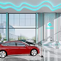 Modern Car Dealership Showroom With Cars Large Windows And Seating