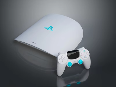 White PlayStation Console With Blue Wireless Controller For Gaming Entertainment Electronics 3d model