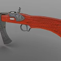 Unique Combination Weapon With Wooden Carved Grip Metal Axe Blade And Gun Barrel