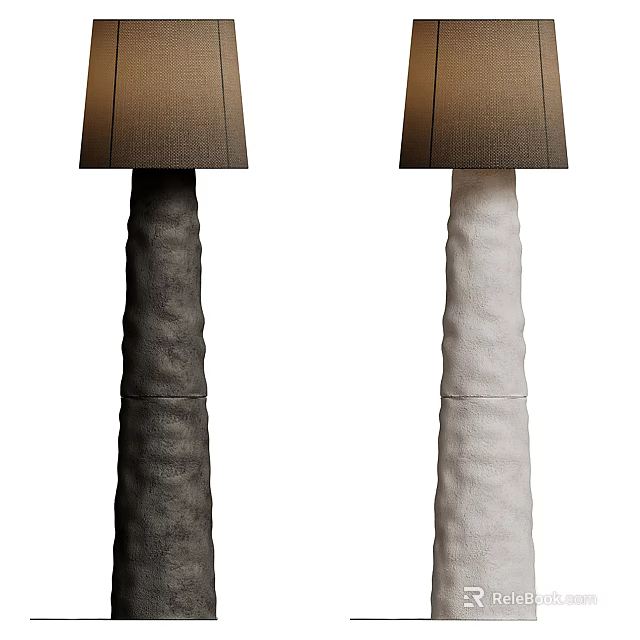 Modern Floor Lamps with Textured Base and Fabric Shade in Black and White 3d model 