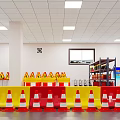 Indoor Traffic Safety Storage With Red White Cones Yellow Red Barriers And Shelves