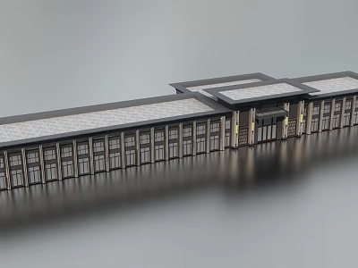 Modern Commercial Street Architecture With Long Facade Windows And Flat Roof Design 3d model