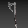Traditional Axe Weapon With Wooden Handle And Carved Metal Blade Design